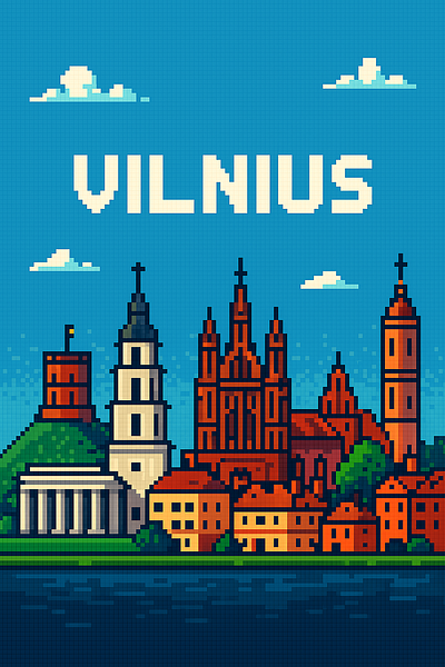 Pixel Vilnius 2d art eu europe illustration landmark lithuania pixel art pixel europe pixel lithuania retro game style vilnius