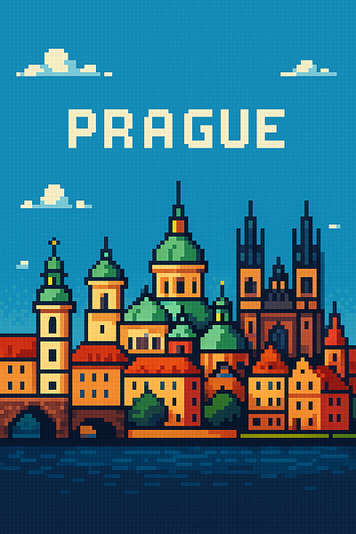 Pixel Prague 2d art 2d pixel illustration czech czech republic eu europe landmark pixel 2d pixel art pixel illusstration prague prague view retro city