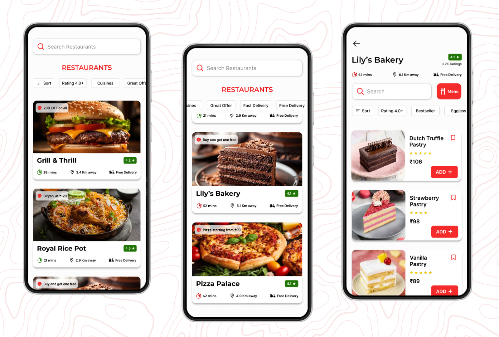 Example of Food delivery app screens