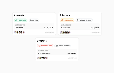 Project Status Cards dashboard product design productivitytool progresstracking projectmanagement statuscards