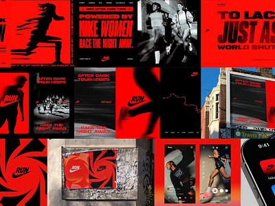 Nike After Dark Tour 2025 after dark tour bold bold typography brand brand identity branding design dynamic dynamic design graphic design logo nike nike branding nike women race red black run running sports women empowerment
