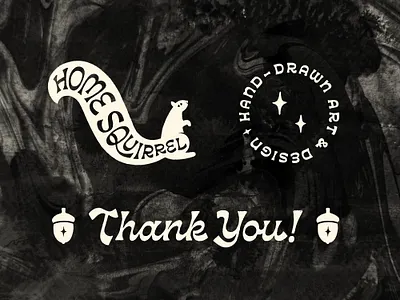 Home Squirrel Brand acorn black brand package branding design funky hand drawn hand lettering illustration lettering michigan modern psychedelic script squirrel swirls thank you typography vintage watercolor