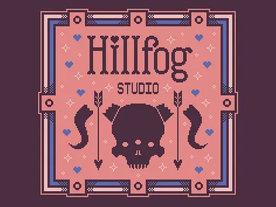 Hillfog Studio Badge | Pixel Art Design badge cross stitch cute dark folk folk art gothic heart illustration monster occult pixel pixel art skull sparkles spooky typography