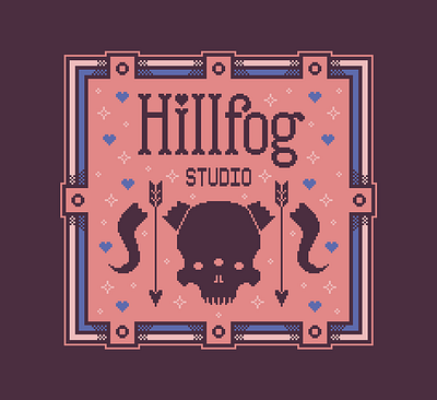 Hillfog Studio Badge | Pixel Art Design badge cross stitch cute dark folk folk art gothic heart illustration monster occult pixel pixel art skull sparkles spooky typography