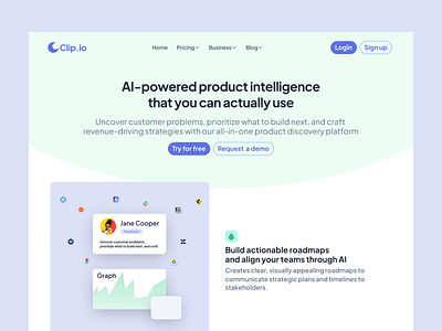 webpage/hero section of clip.io app application branding design graphic design hero section ui uiux ux web website