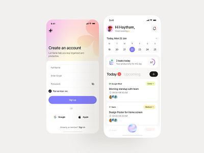 Task Manager App – Sign Up & Dashboard UI cleanui figmadesign iosdesign minimalui mobileappdesign onboardingui productivityapp taskmanager todoapp uiux uxdesign
