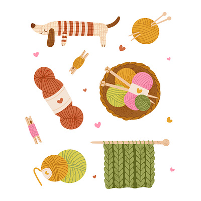 Cozy knitting set art autumn cute design flat design illustration knitting yarn