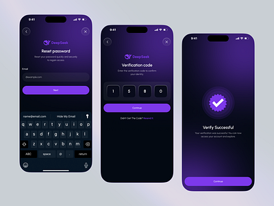 DeepSeek - AI Assistant Mobile App - Reset Password Flow ai ai app ai app design ai app uiux ai assistant ai chat ai mobile app app app design artificial intelligence deepseek forget forgot forgot password mobile app reset password