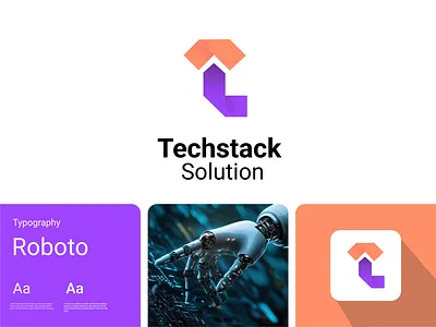Techstack solution company logo design 3d logo modern logo tech logo