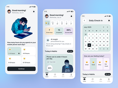 Habits Tracker App addicted analythics app app design chart clean flutter habit management mobile mobile addicted mobile app productivity task task management todo todolist tracker ui web design