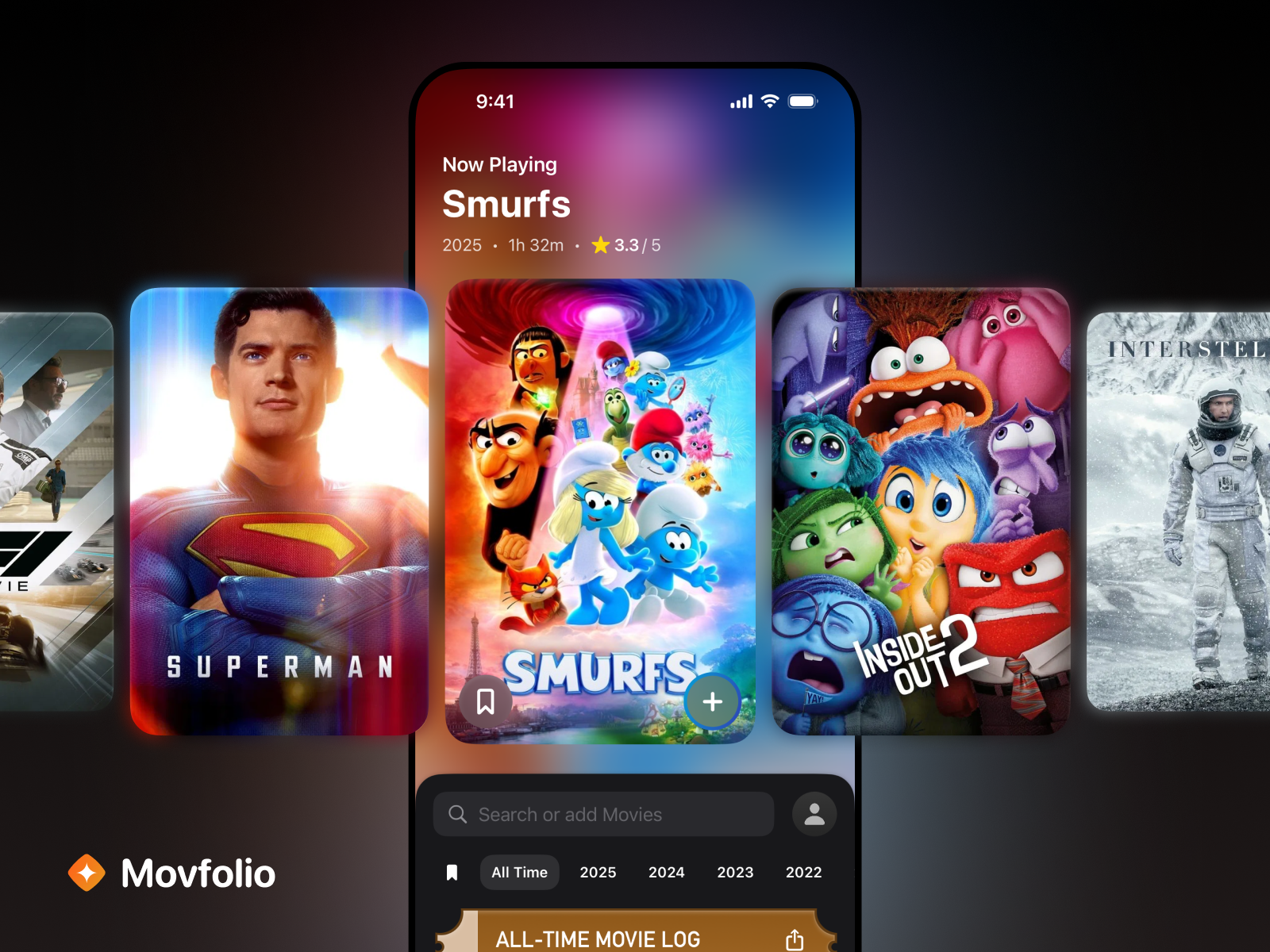 Movie Tracking App - Movfolio 3d animation app icon cinema app clean design dark mode dark theme design system lottie microinteraction minimal ui mobile app motion graphics movfolio movie movie log movie tracker movie ui moviediary ui