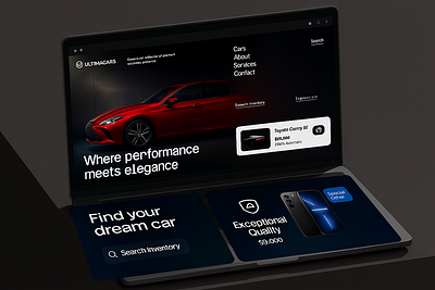 Modern Car Dealership UI Concept on Foldable Dual-Screen Device 3d animation automotiveux brand branding cardboard darkmodeui design direction foldabledevice futuristicui graphic design illustration interactivedesign logo luxurydesign moderninterface motion graphics ui uiuxdesign