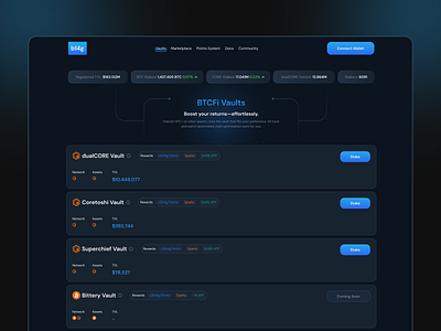 Crypto Vaults page Design crypto crypto vaults page design cryptocurrency dashboard product design vaults page web app web dashboard web3 dashboard