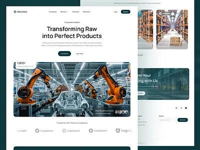 Manufact – Industrial & Manufacturing Landing Page Design ai agents assembly line web ui b2b engineering site branding engineering firm homepage fabrication company website factory lead generation landing factory service page factory website layout figma industry template framer manufacturing design heavy machinery website industrial web design logistics and supply chain site manufacturing framer template manufacturing landing page metalworks web design plant operations landing page production service landing page responsive industrial site