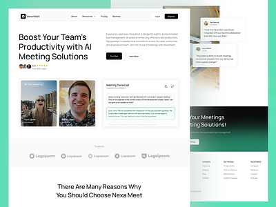Hexa Meet – Smart AI Meeting Assistant Landing Page Design ai agents ai meeting landing page ai powered work assistant ai scheduling assistant ai transcription web ui ai video call tool design business meeting app ui figma ai saas design framer meeting tool layout meeting software website modern saas landing page productivity ai tool productivity saas landing remote collaboration site responsive meeting platform scheduling automation site smart assistant website smart notes landing page virtual meeting platform voice analytics platform