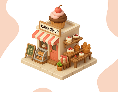 3d Cake Shop 3d 3d art 3d cake 3d illustration 3d object 3d vector aesethetic vector aesthetic design cake cake shop cute design digital art digital illustration illustration miniature miniature shop shop