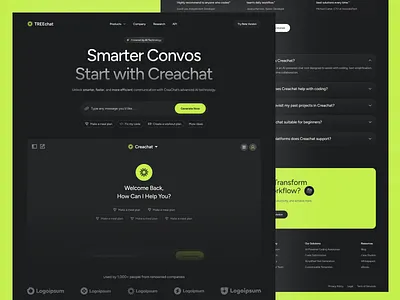 TREEchat – Conversational AI Chatbot Landing Page Design ai agents ai agents landing page ai chat landing page ai conversation design automated reply bot ui branding chatbot marketing page chatbot saas landing chatbot website design conversational ai landing customer support ai site design figma chatbot ui framer ai assistant design lead capture chatbot design live chat saas website multilingual chatbot platform nlp chatbot landing page smart chat tool layout support automation site