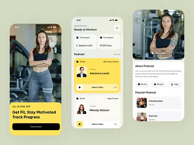 Fitness Podcast App Design app design fitness app fitness club fitness course fitness resource gym health app mobile mobile app online training podcast app user interface wellness app workout app