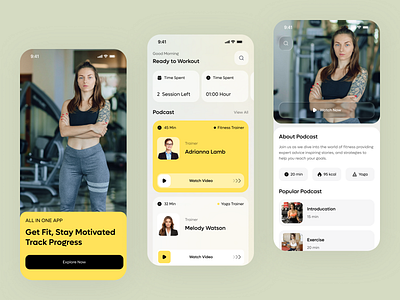 Fitness Podcast App Design app design fitness app fitness club fitness course fitness resource gym health app mobile mobile app online training podcast app user interface wellness app workout app