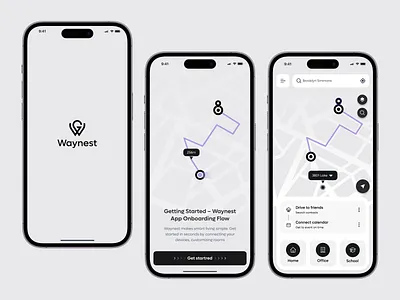 Waynest App Onboarding & Map Interface Design app design app interface app ui app ux location app map app map interface map mobile app mobile mobile app mobile experience mobile interface navigation app onboarding user experience