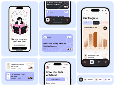 Learnly | Modern E-learning Mobile App UI/UX Design app ui course app e learning edtech app design education app education ui kit figma learning app ios app learnly app ui mobile app mobile learning ui mobile school ui modern edu app online course online learning study app ui for students uiux for teachers