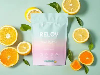 Relov Reset Balance Pouch Packaging Design detox focus food packaging hidration lemon natural citrus orange packaging packaging design pouch design pouch packaging design product design product packaging recover reset balance ui web design website wesite design