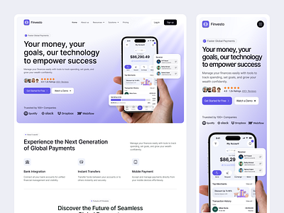 Finance Responsive Landing Page banking website design figma template figma uiux finance responsive landing page landing page design mobile responsive oripio responsive ui web design web designer website website design