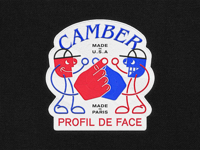 Camber: Profil De Face Patch - Branding Design apparel branding brand identity branding camber dark background design graphic design logo logo design patch design quirky red and blue typography visual identity visual showcase