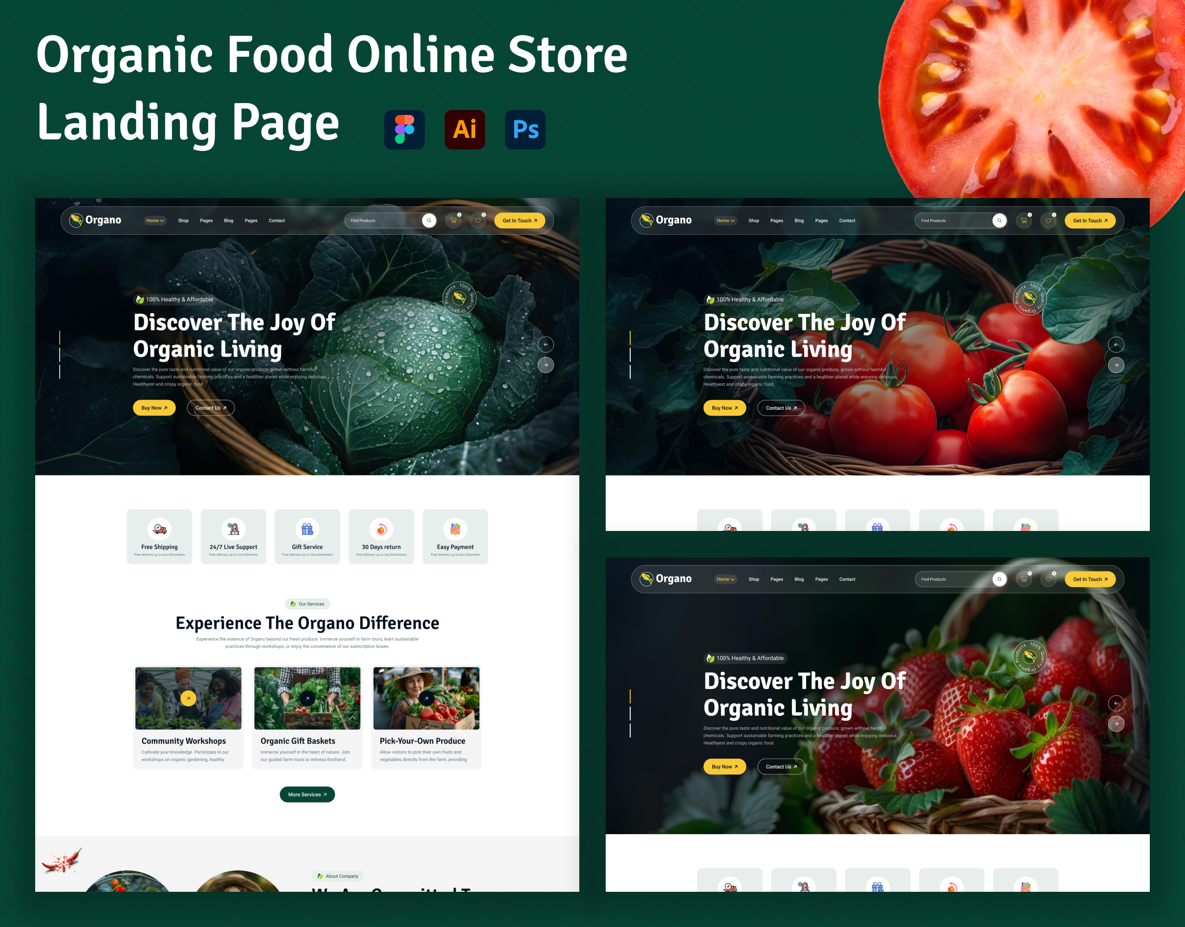 Organic Food & Grocery E-Commerce Website Template figma food grocery landing page online food organic ui ui design ux ux design vegetable web design