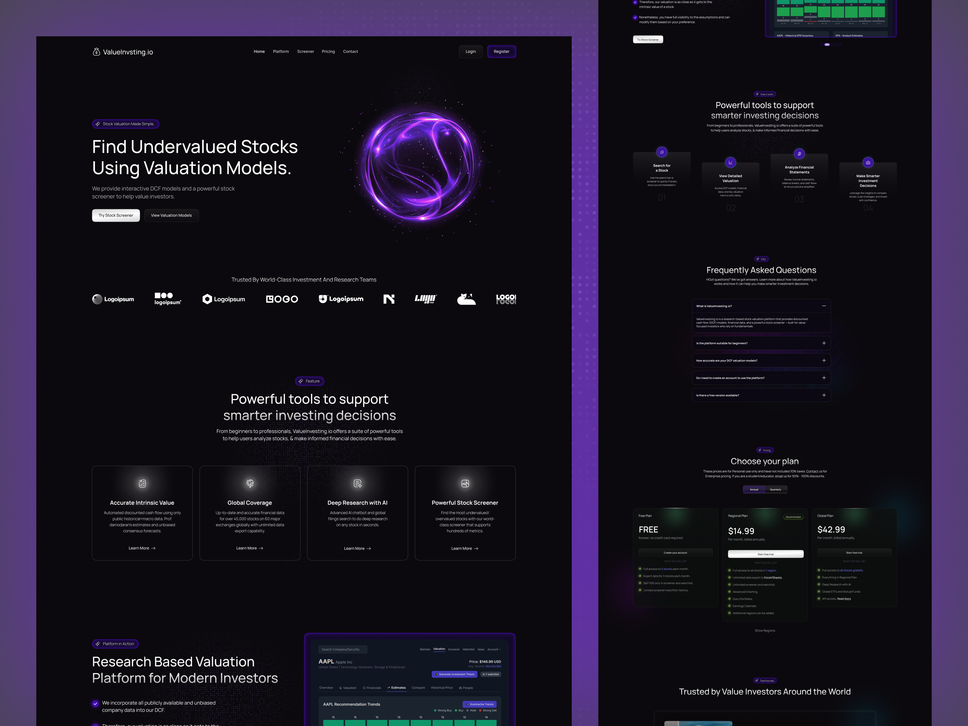 Investment Stock Valuation Website – UI/UX Design bank services crowdfunding dark ui finance financial website fintech fintech website design funding investment landing page modern design pricing saas saas web platform shasanko creations startup stock analysis web design website website design