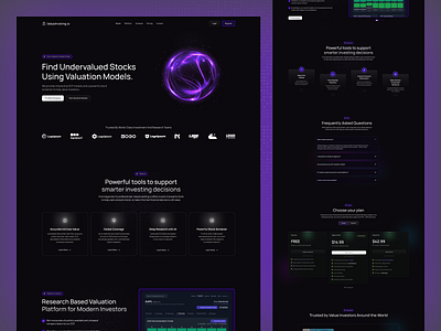Investment Stock Valuation Website – UI/UX Design bank services crowdfunding dark ui finance financial website fintech fintech website design funding investment landing page modern design pricing saas saas web platform shasanko creations startup stock analysis web design website website design