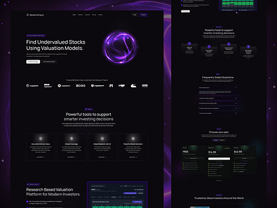 Investment Stock Valuation Website – UI/UX Design bank services crowdfunding dark ui finance financial website fintech fintech website design funding investment landing page modern design pricing saas saas web platform shasanko creations startup stock analysis web design website website design