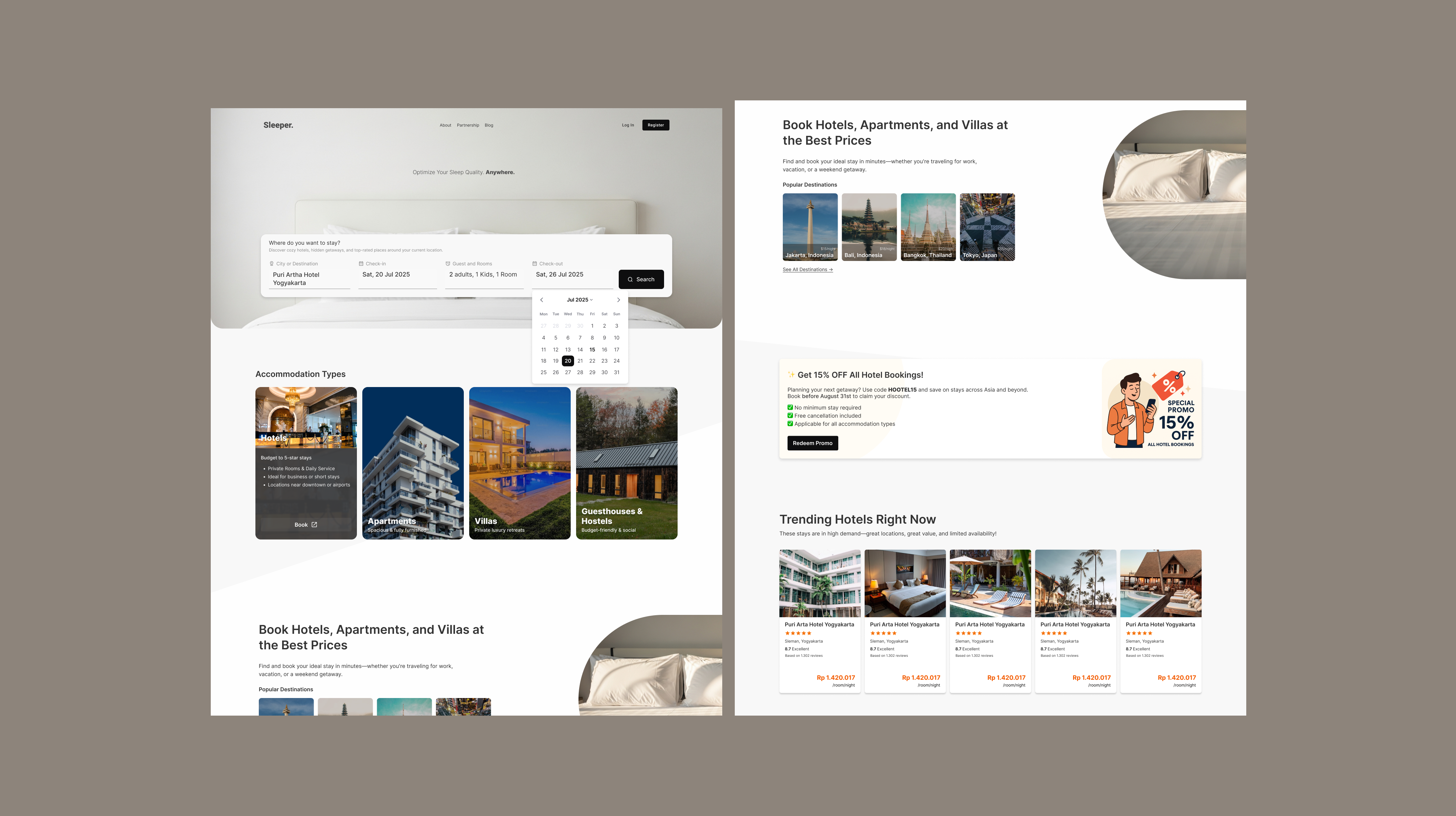 Sleeper — Hotel Booking Landing Page UI ui