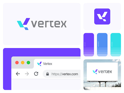 Vertex Brand Identity abstract logo branding presentation branding system clean identity cloud logo color palette cyber security logo devops branding digital branding geometric logo gradient logo lettermark logotype minimalist tech logo modern logo professional logo saas logo software logo tech logo v logo