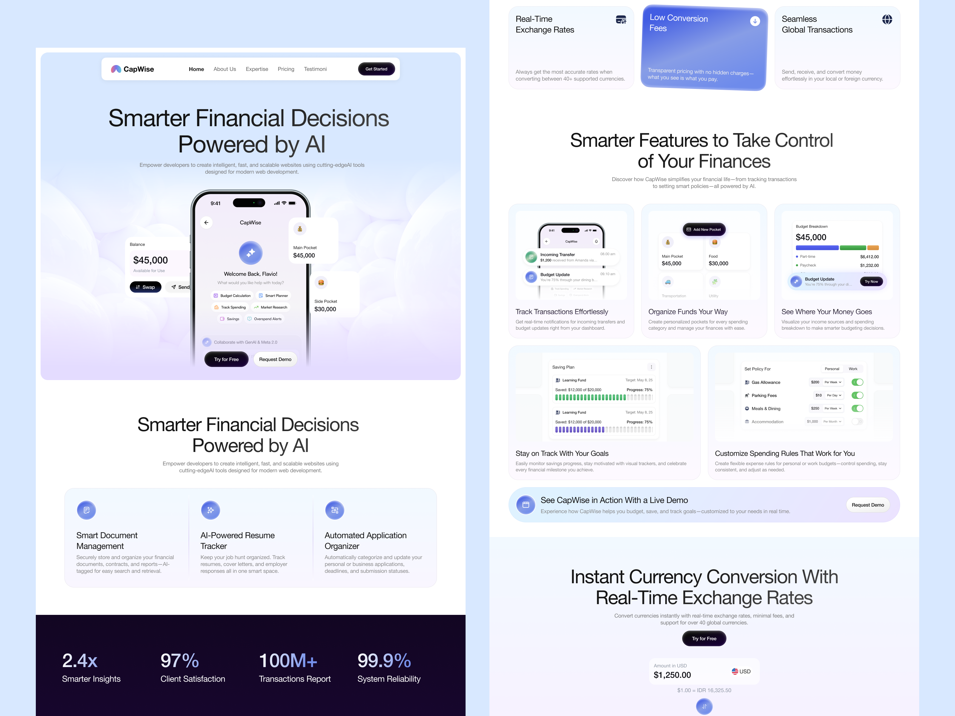 Capwise - Website Design for Finance, AI ai ai model finance finance ai finance landing page finance web finance website fintech money management saas saas website smart ai ui design web web design website website redesign