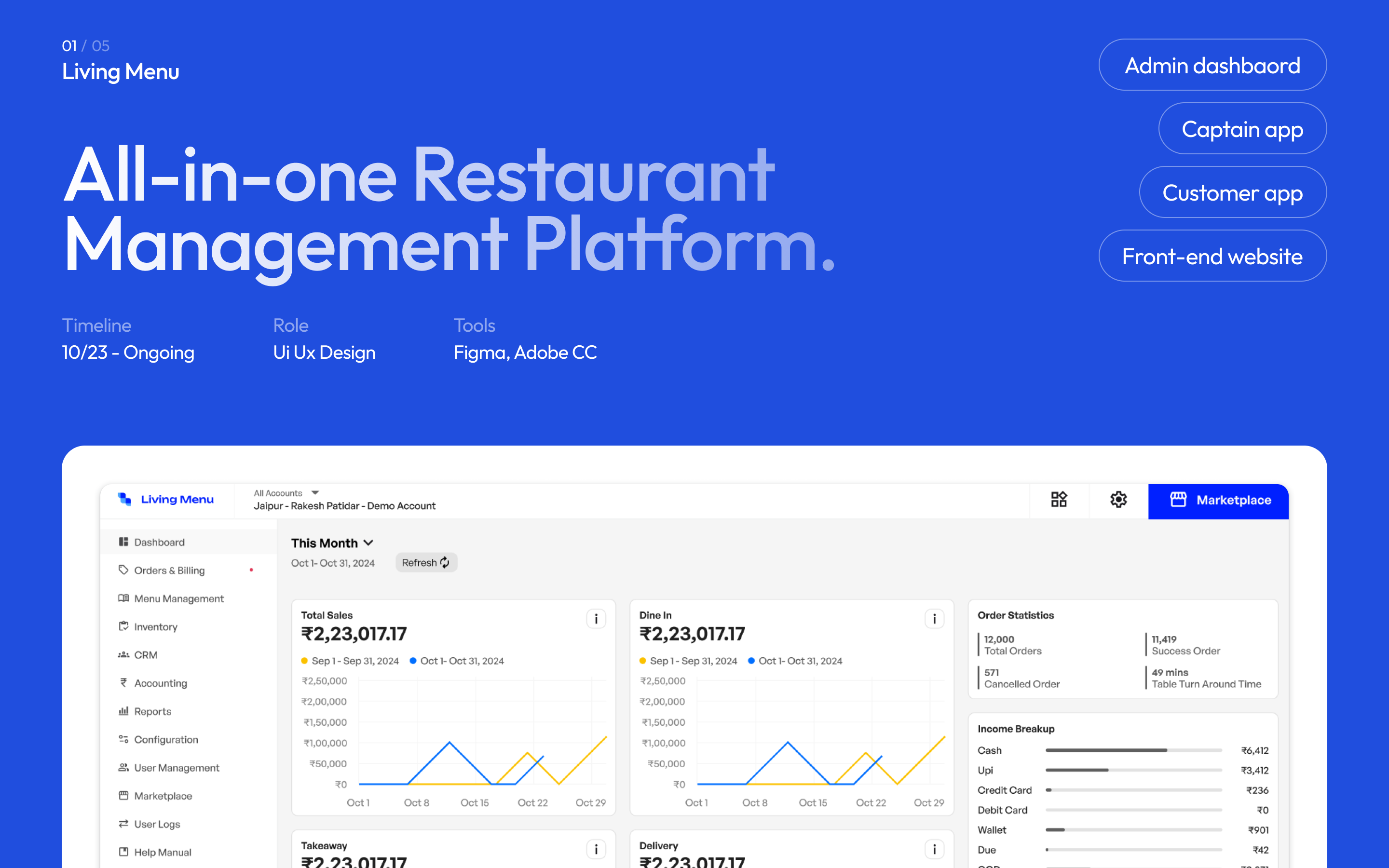 Restaurant Management Platform - Living Menu dashboard food food ui graphic design mobile application product restaurant restaurant management saas ui ux