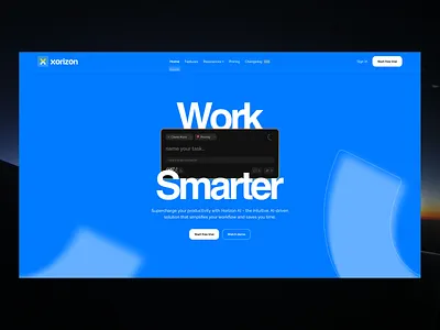 Horizon AI - HEROFOLIO 2025 creative interface hero section home screen horizon landing page productivity task to do to do list ui ux website