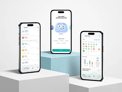 Track Your Emotions clean designinspiration emotionalwellness freelancedesigner mentalhealthapp mobileappdesign modern moodtracker userexperience wellnessapp