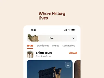 Tours, Experiences & Events App app banner card culture destination events experiences history illustration iran shiraz tour
