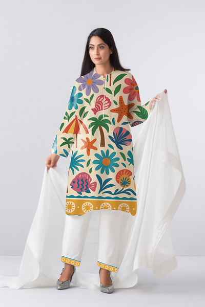 Escape to paradise with our vibrant beach-themed ensemble! online ethnic collection