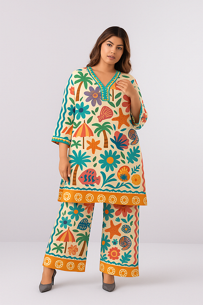 Beach Theme Outfit, Tropical Print Suit, Summer Ethnic Wear, Pal online ethnic collection