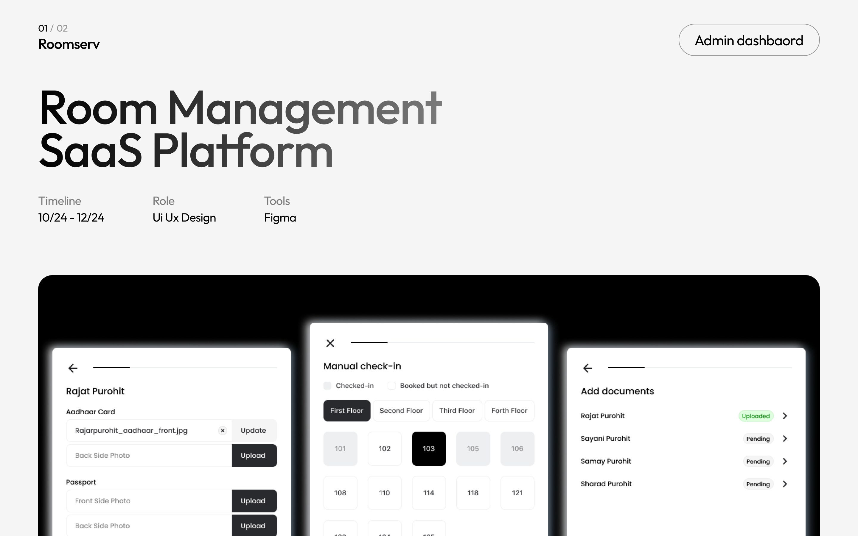 Hotel / Room Management SaaS Platform - Roomserv graphic design product design saas ui ux website design