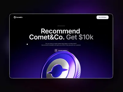 Partner Program Page with 3D coin 3d agency animation coin crypto fintech illustration