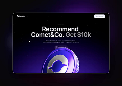 Partner Program Page with 3D coin 3d agency animation coin crypto fintech illustration