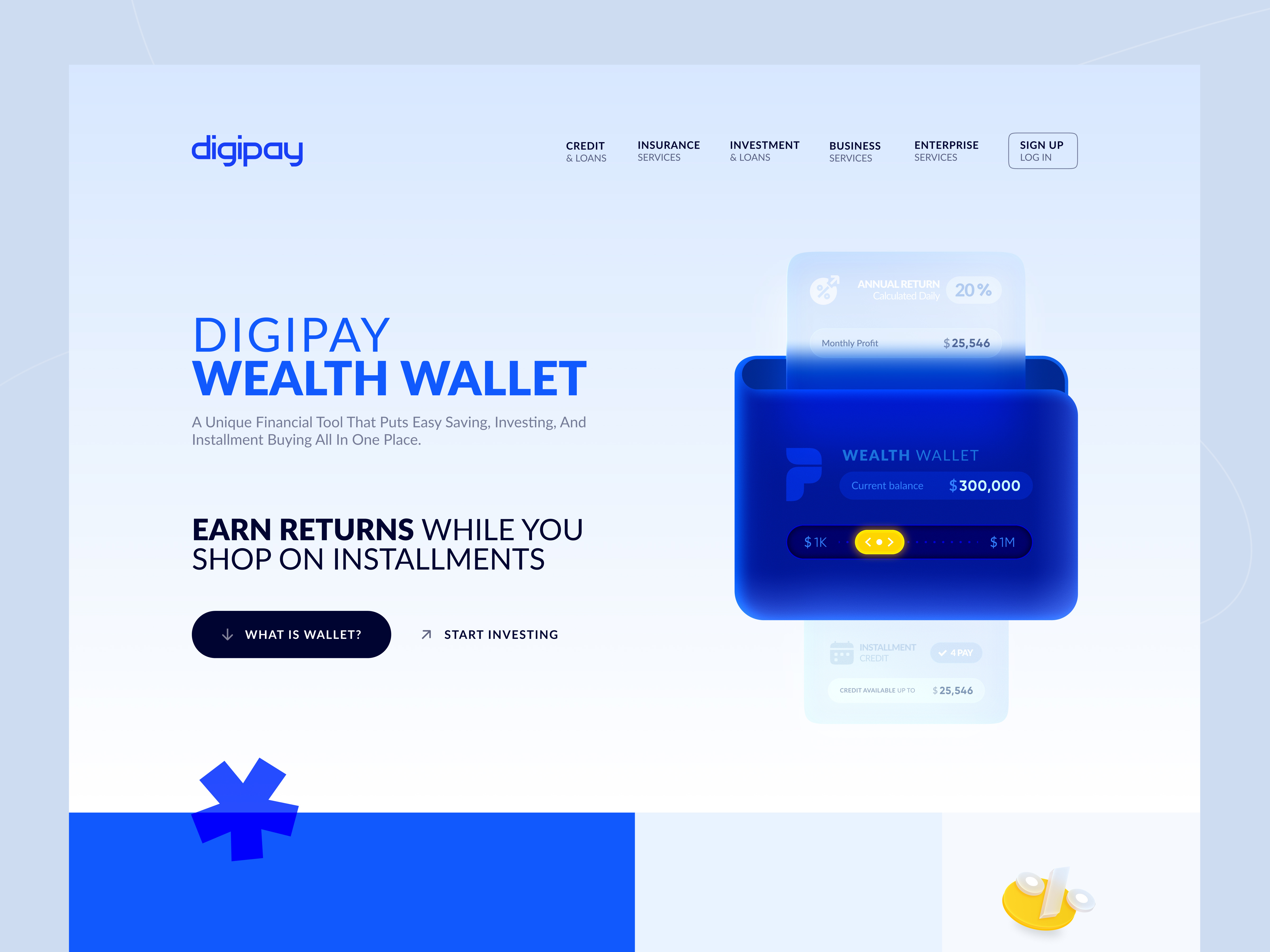 DIGIPAY Wealth Wallet - Interactive Landing Page Design component desion agency digipay digitalwallet fintech interactiondesign landingpage ui uxdesign wallet