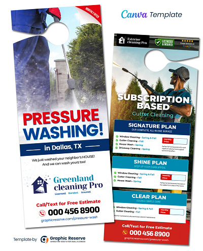 Pressure Washing & Gutter Cleaning Door Hanger Template Canva canva door hanger door hanger door hanger design door hanger template pressure wash pressure wash door hanger