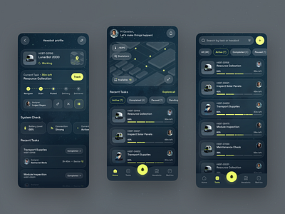 Hexabot app – Designflows 2025 Entry app design bendingspoons design contest designflows2025 graphic design mobile app mobile ui moon mobile app robot management apps ui ui design ux design visual design