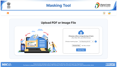 🛡️ Masking Tool – GovTech UI/UX Design aadhaar masking ui accessibility design admin tool ui case study data privacy digital india project document masking drag and drop upload figma design government dashboard govtech ux internal tools minimal interface national informatics centre privacy compliance python backend react ui secure design uiux design web app design