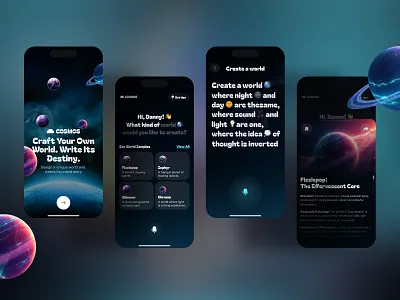 Create a world with AI ai app artificial intelligence dark mode dark theme design product space ui uidesign uiux ux world