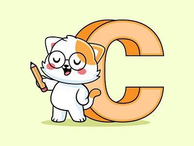 Cat " C " cartoon character cute cute mascot illustration
